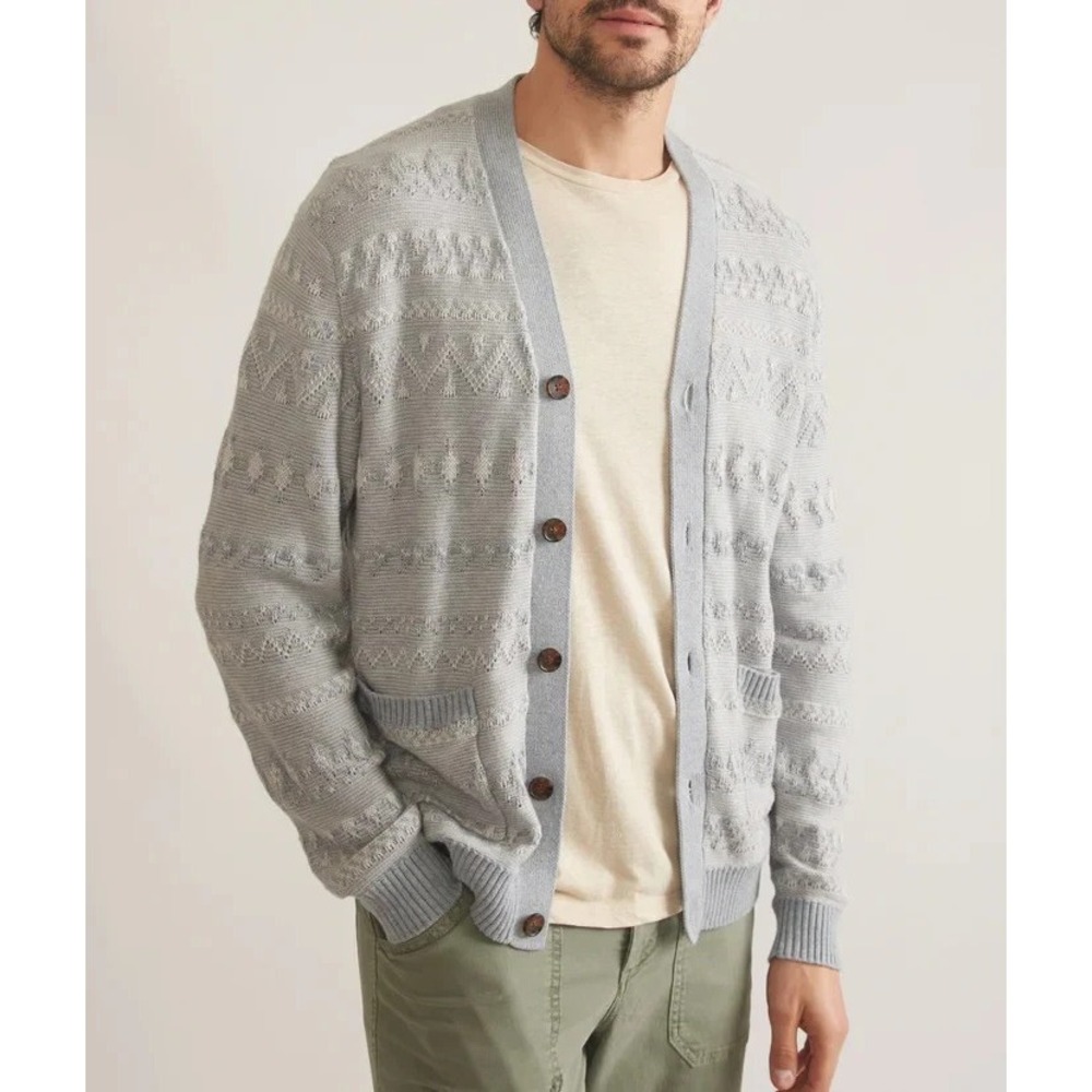 Marine Layer Stephen Textured Cardigan Blue Heather Wool Blend Men 2XL NWT $168